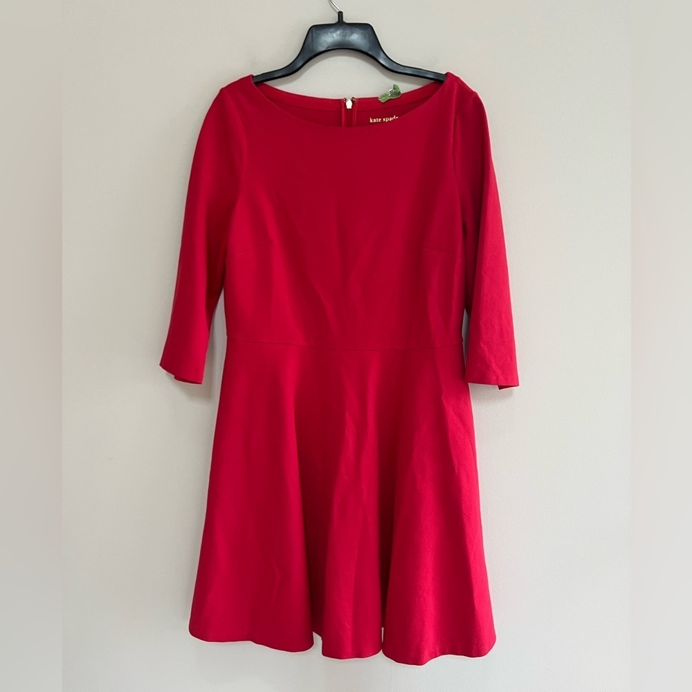 Kate Spade Boat Neck Ponte 3/4 Sleeve Dress in Dark Watermelon Red, size L